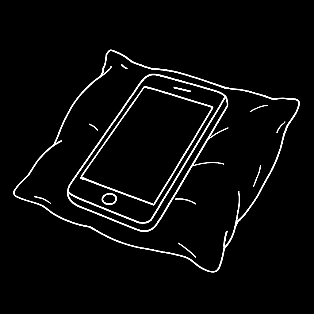 Smartphone resting on a soft pillow, symbolising a calm break from screens.
